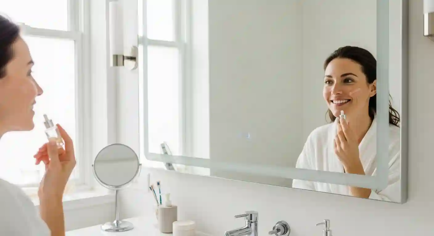 Skin Care For Womens Over 30s routine showing healthy glowing skin, anti aging skincare steps, and daily beauty habits