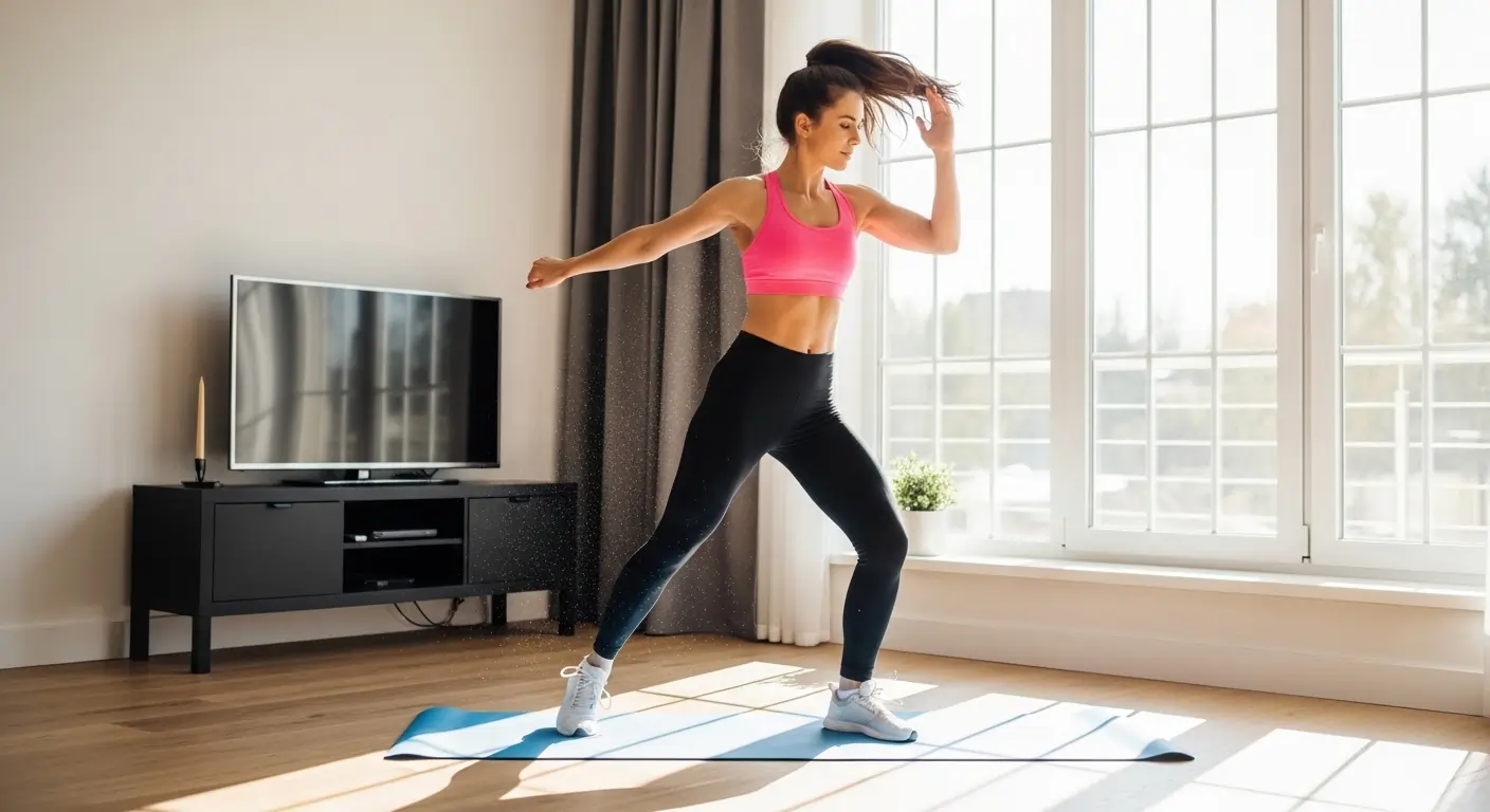 aerobics workout for weight loss at home showing jumping jacks and high knees