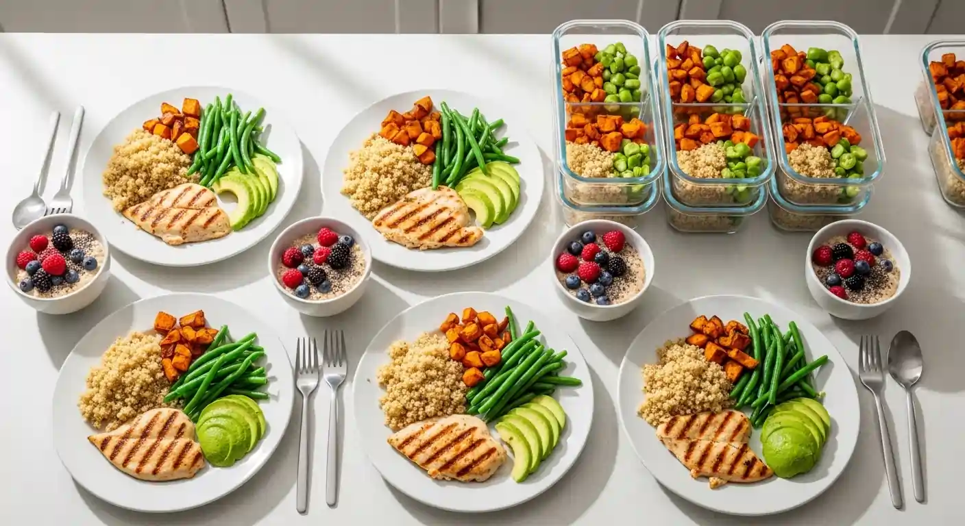 Best meal plans for weight loss showing healthy balanced meals with vegetables, protein, and whole grains