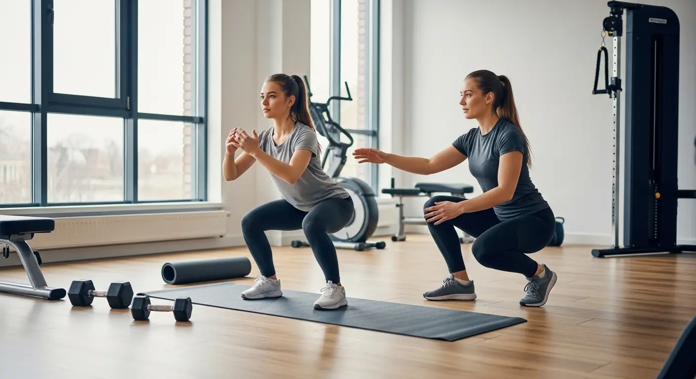 Fitness tips for beginners showing a person starting a simple workout routine with stretching and light exercises in a gym